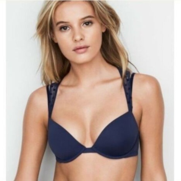 Victorias Secret Padded Plunge Bra Mesh Polka Dot - Picture 1 of 7